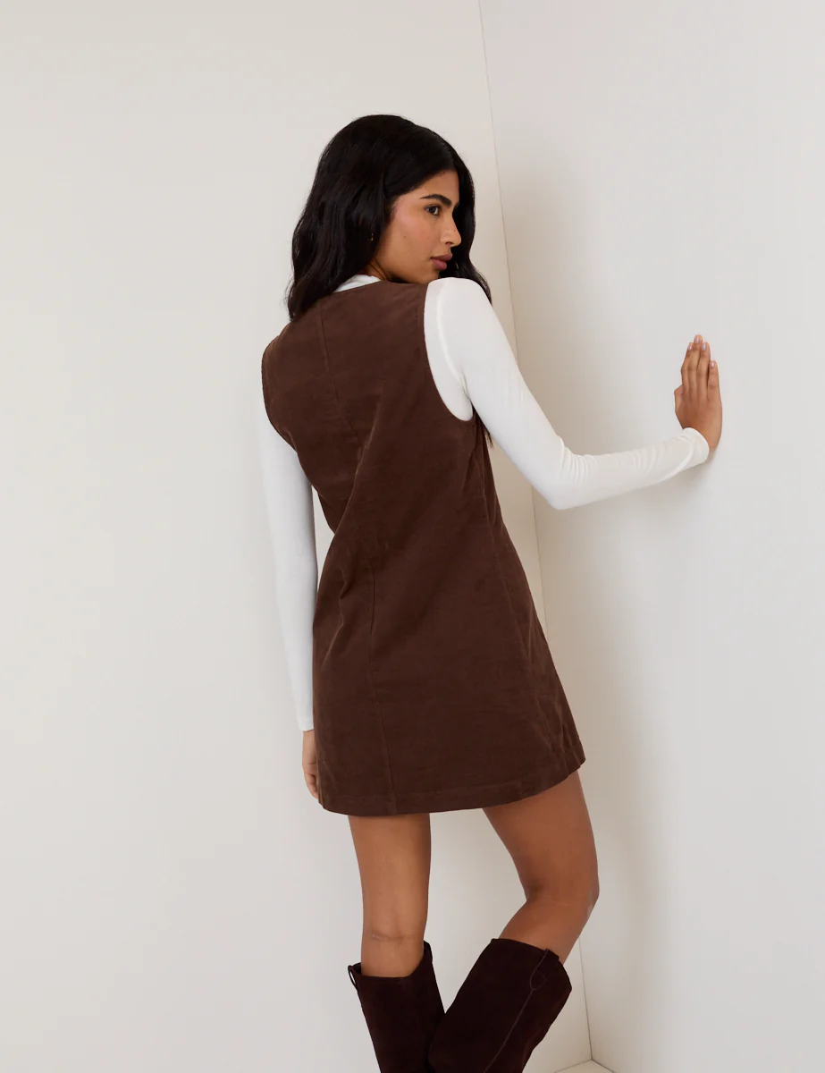 Brown Cord Nila Pinafore Mini Dress - Image 5