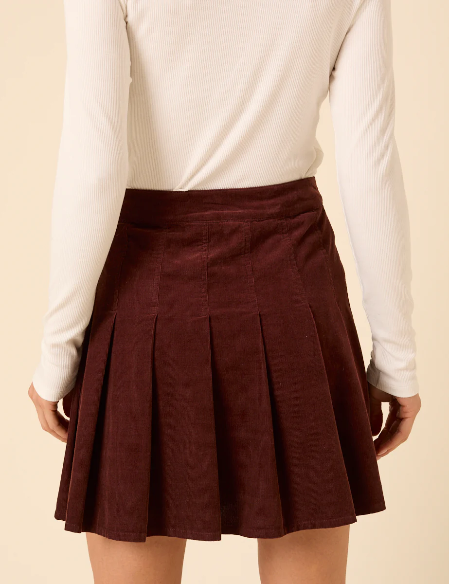 Brown Cord Pleated Mini Skirt - Image 5