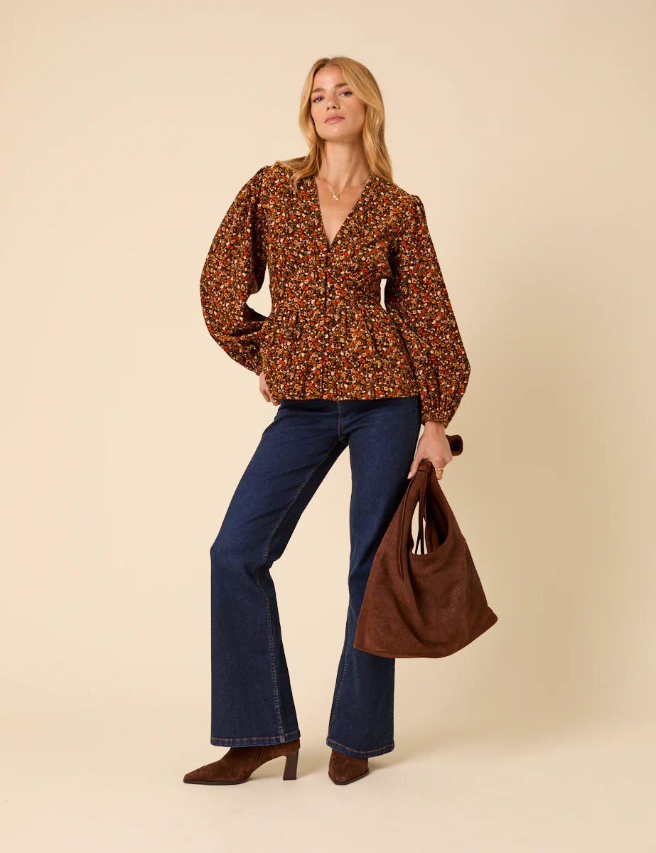 Brown Ditsy Floral Long Sleeve Starlight Top