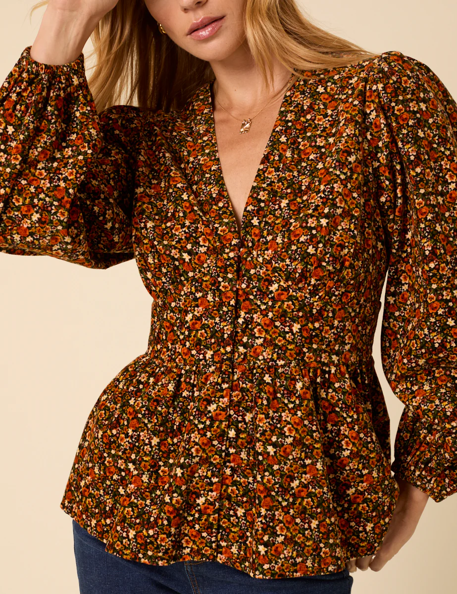 Brown Ditsy Floral Long Sleeve Starlight Top - Image 4