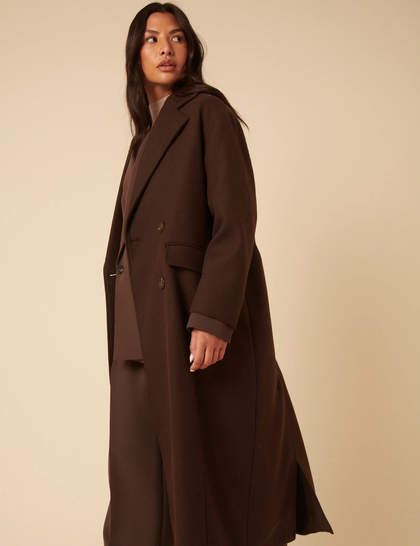 Chocolate Brown Double Breasted Relaxed Coat - Image 4