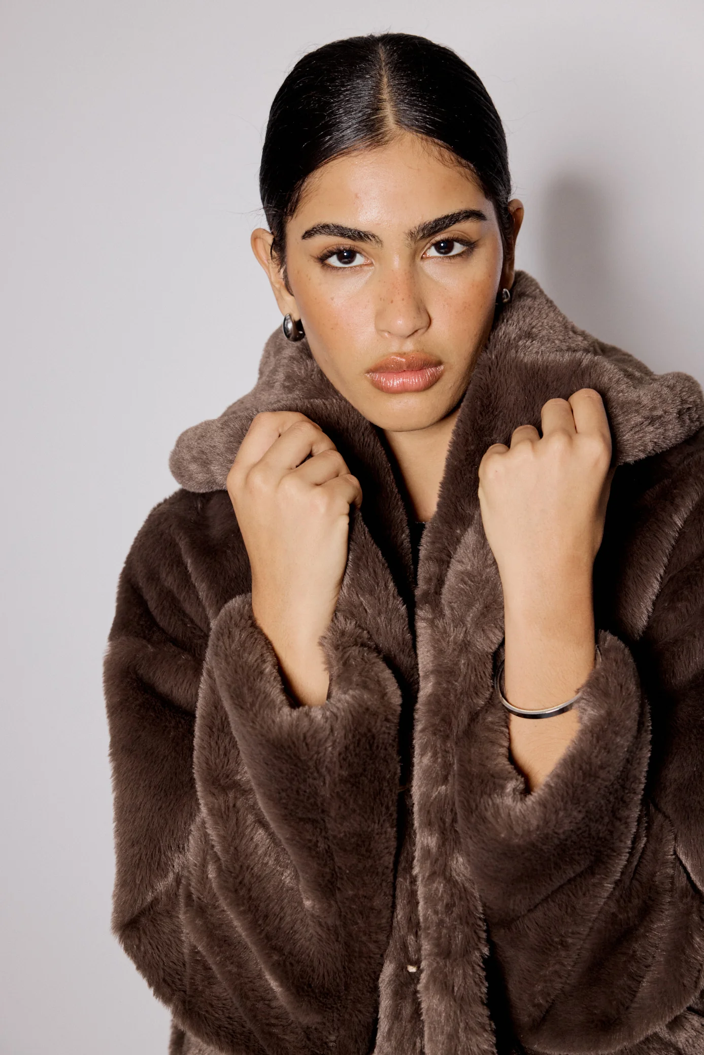 Brown Faux Fur Collared Jacket - Image 2