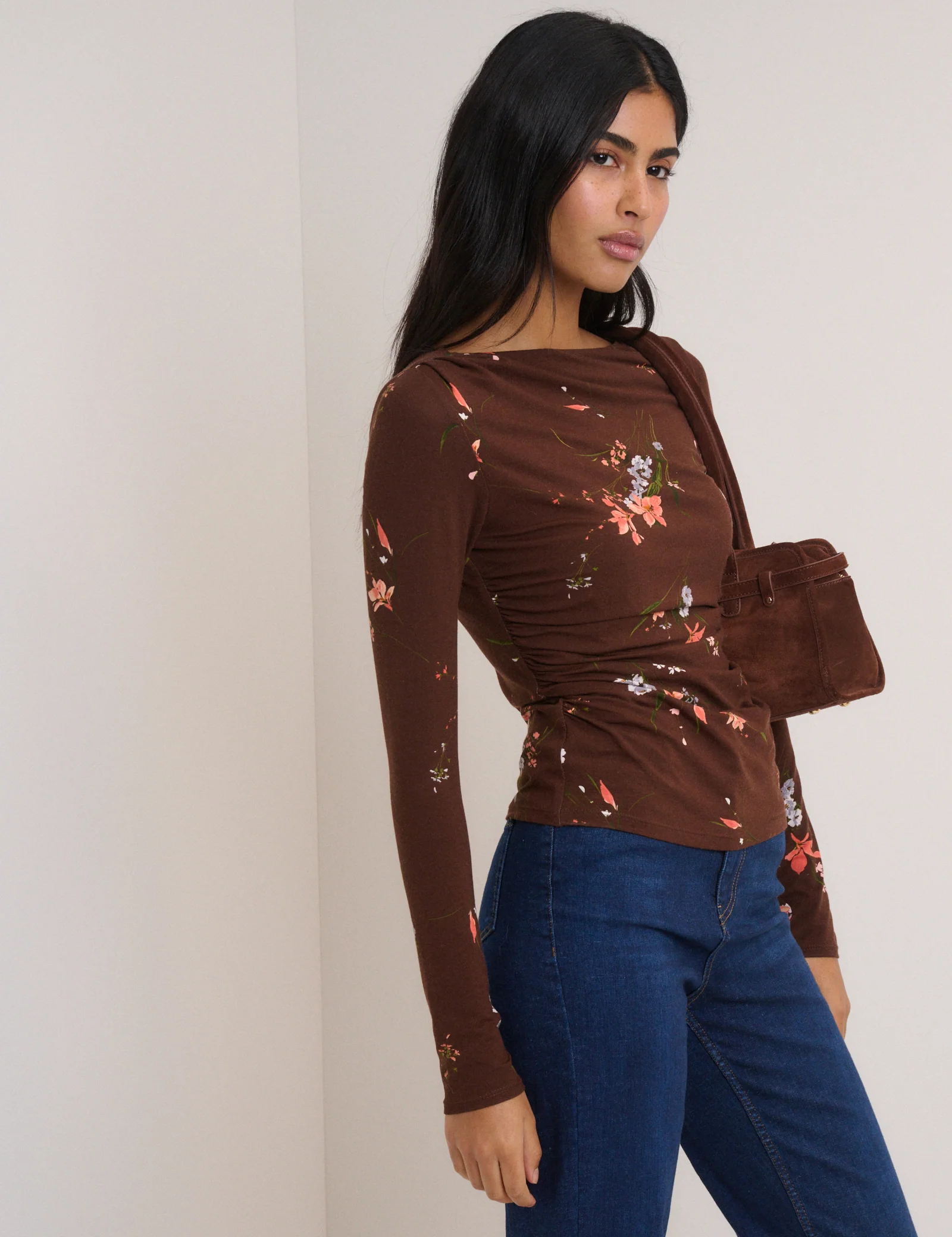 Brown Floral Jersey Top - Image 2