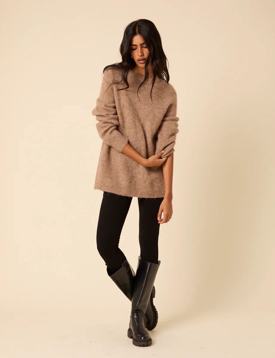 Brown Fluffy Alpaca and Wool Blend Oversized Jumper - Image 4