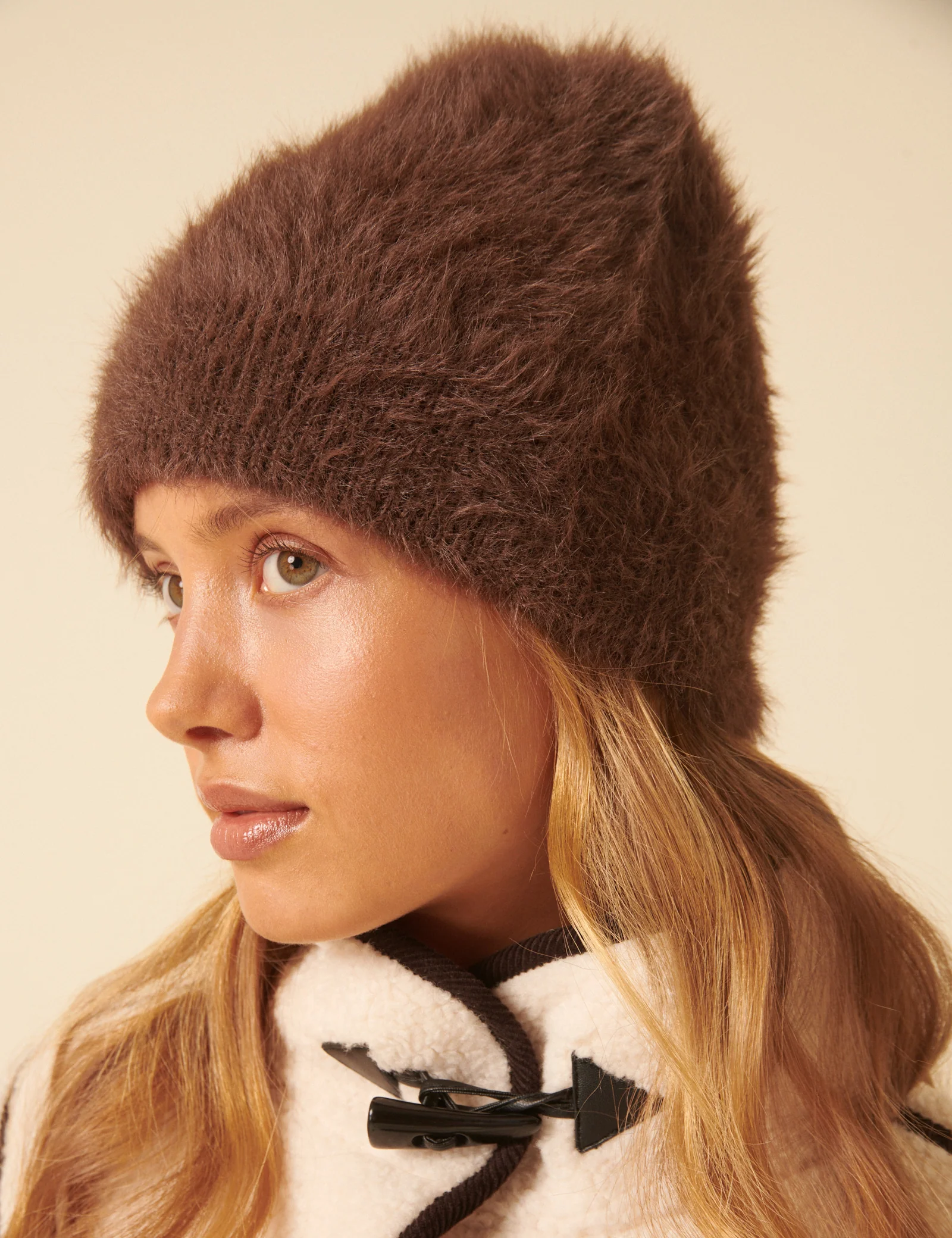 Brown Fluffy Beanie Hat - Image 2