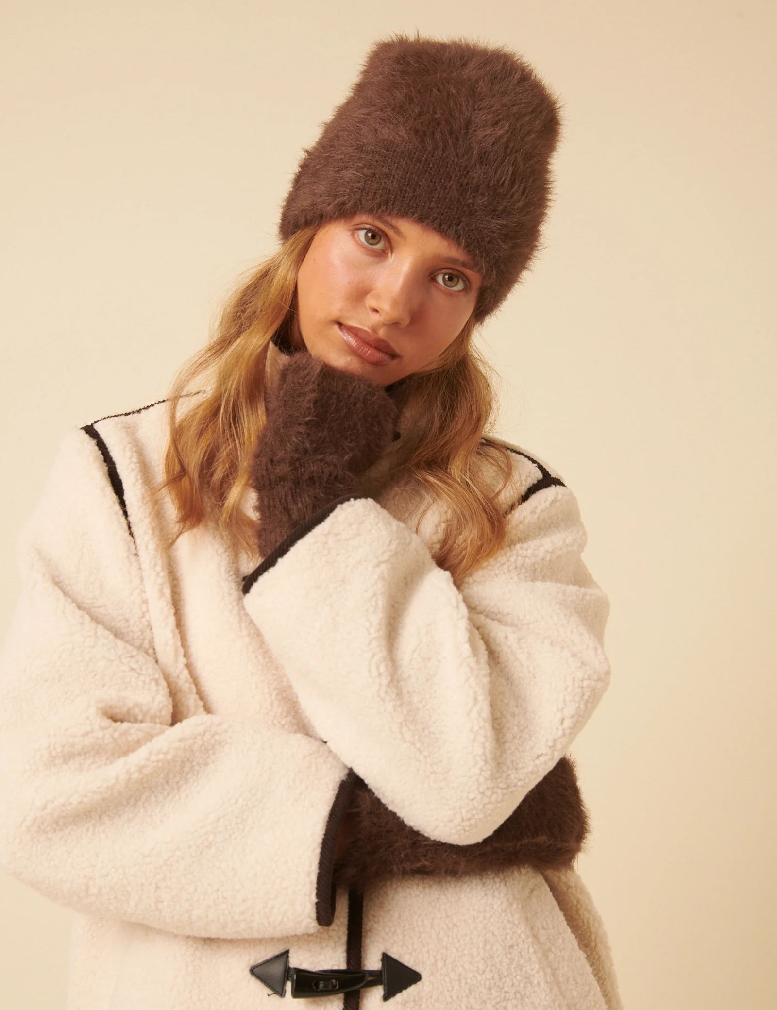 Brown Fluffy Beanie Hat - Image 3