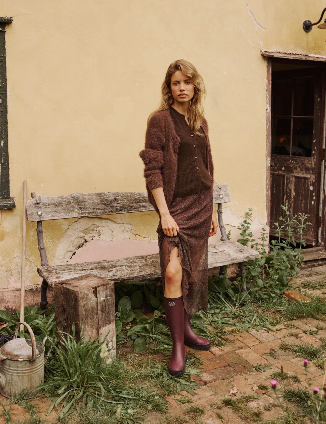 Brown Fluffy Long Sleeve Knitted Cardigan
