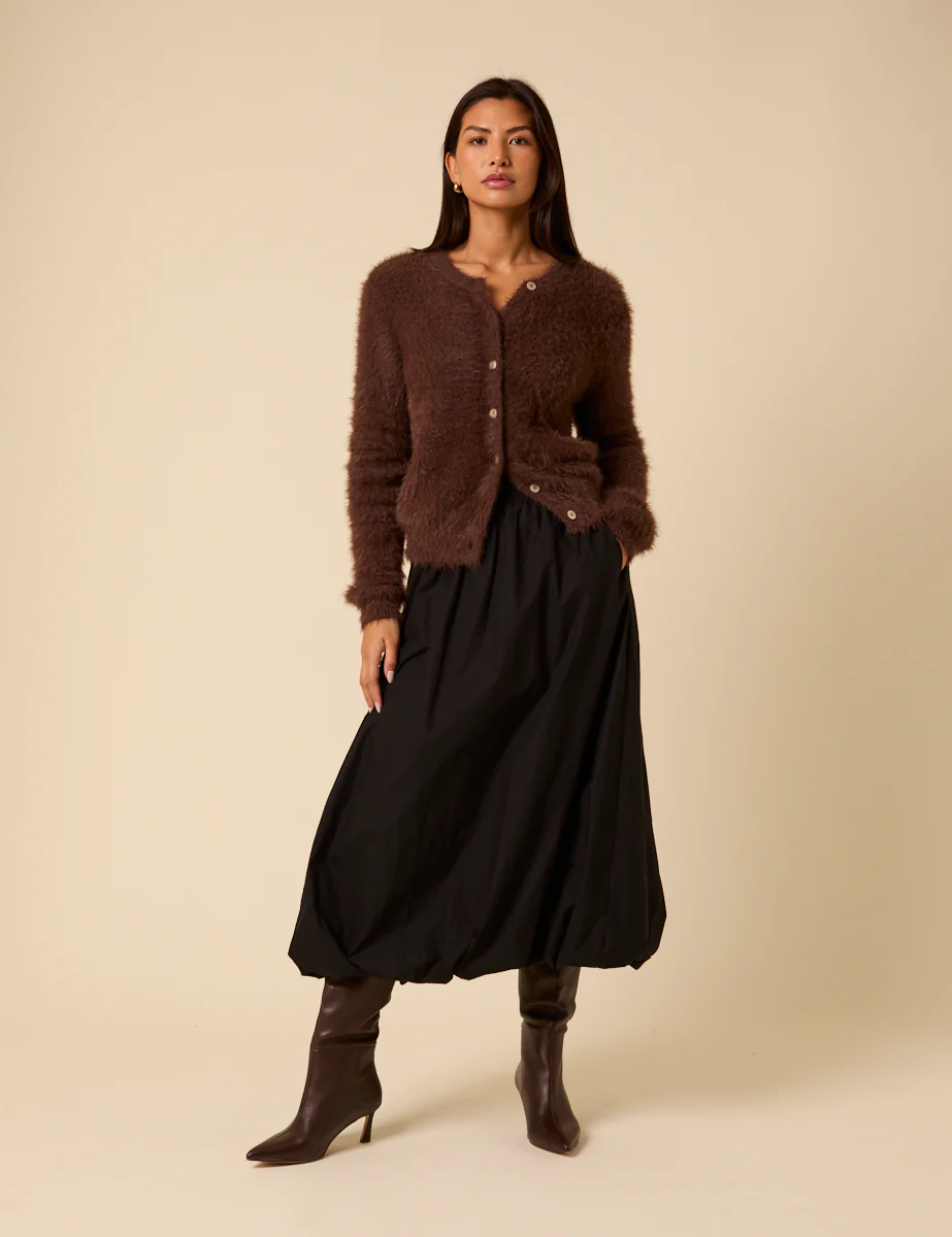 Brown Fluffy Long Sleeve Knitted Cardigan - Image 4