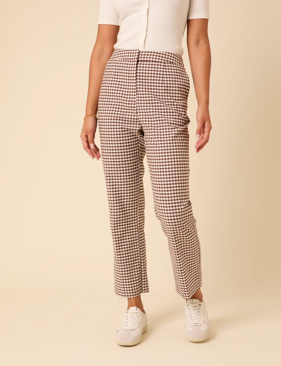 Brown Gingham Straight Leg Trousers - Image 2