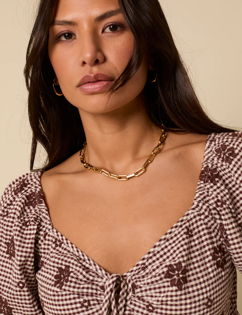 Brown Gingham Embroidered Top - Image 4