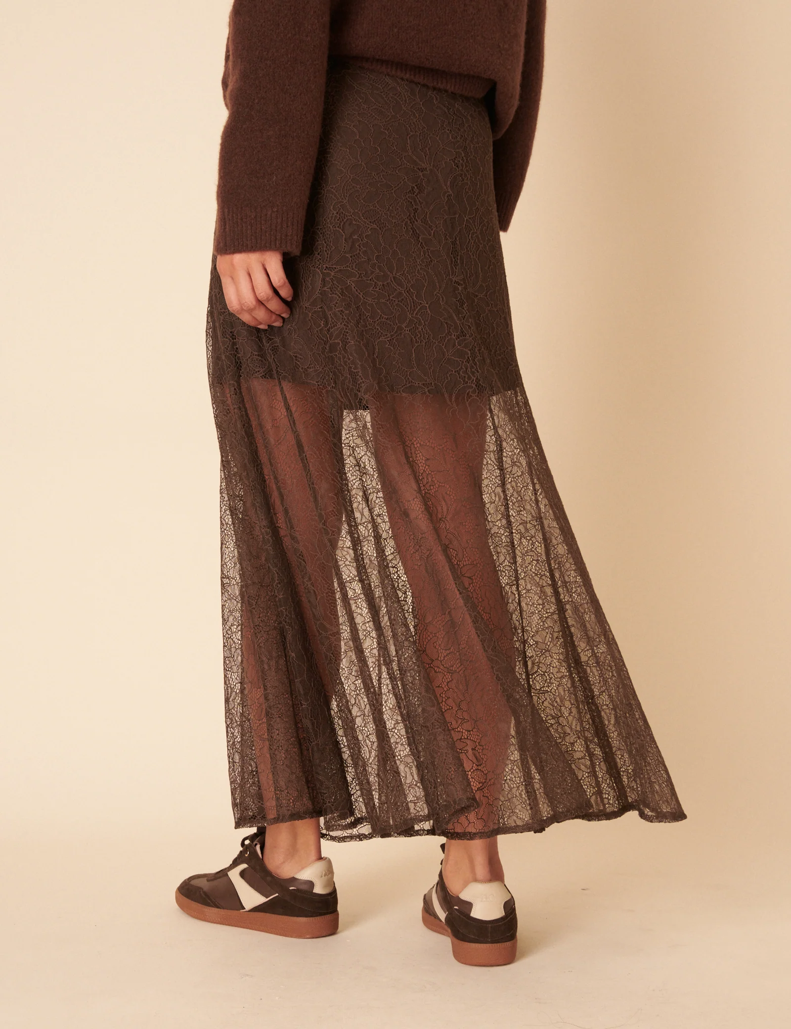 Brown Lace Midi Skirt - Image 6