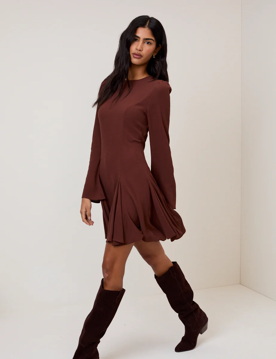 Brown Long Sleeve Paris Mini Dress - Image 3