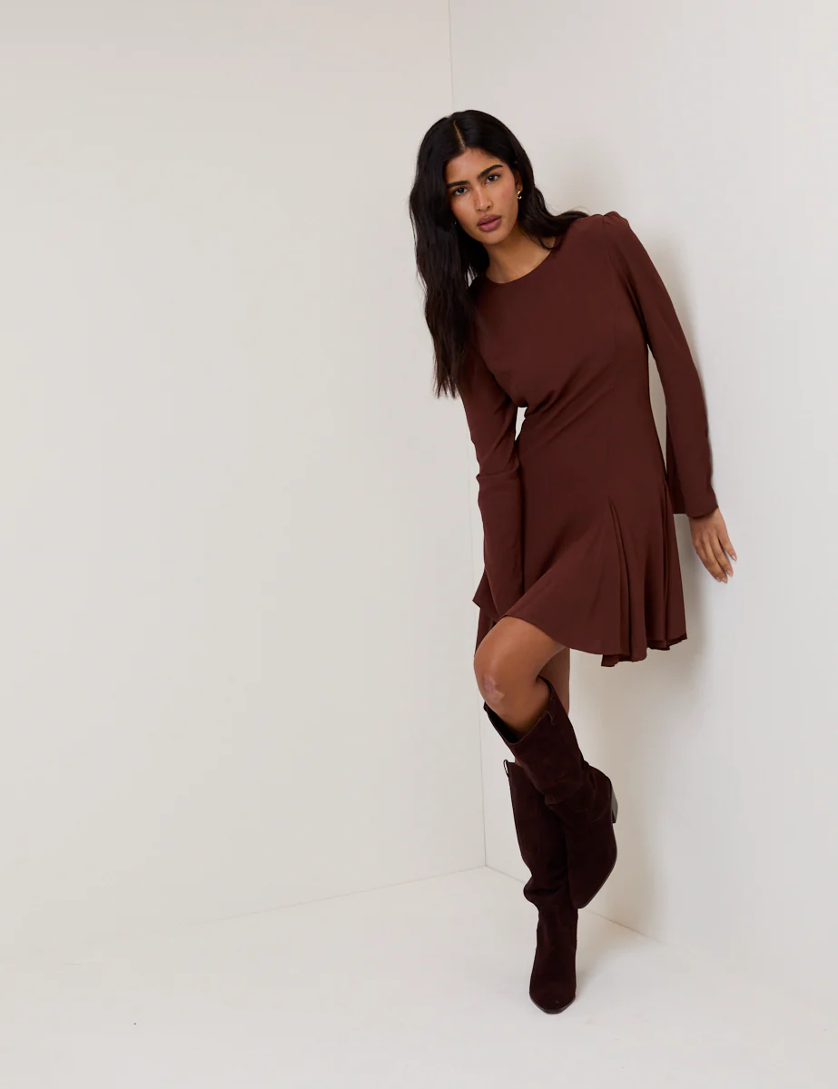 Brown Long Sleeve Paris Mini Dress - Image 5
