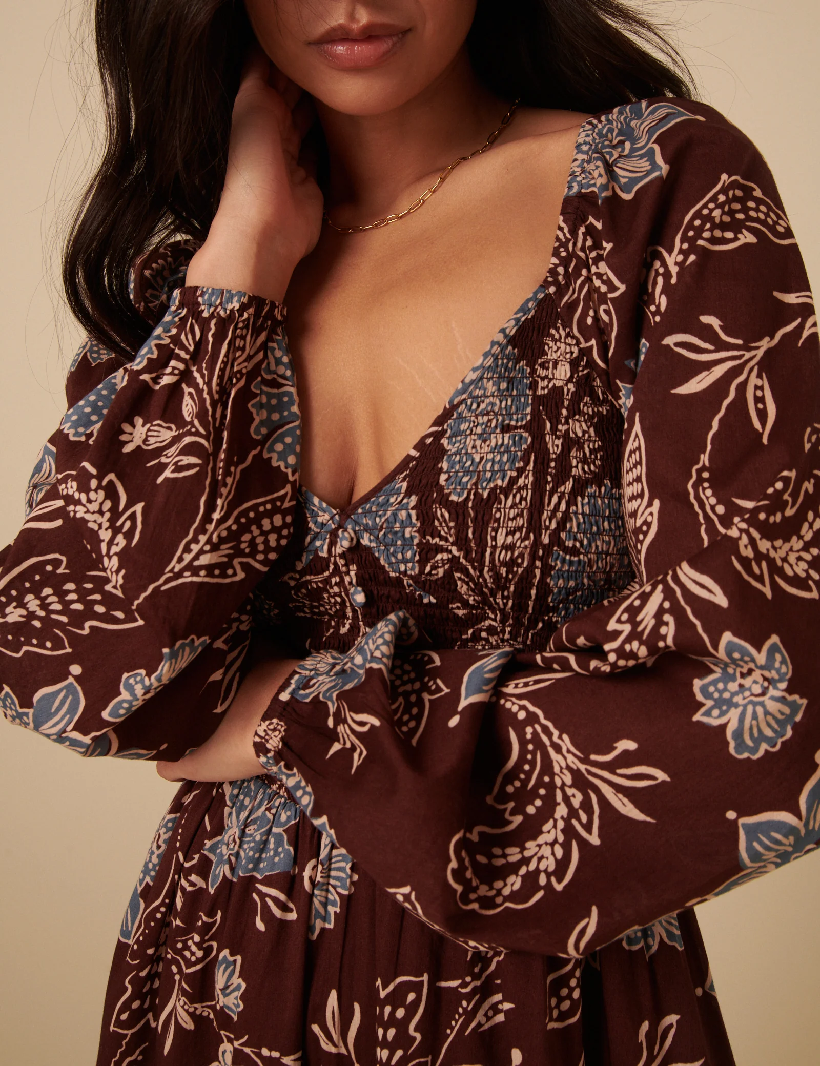 Brown Paisley Print Long Sleeve Amaya Midi Dress - Image 5
