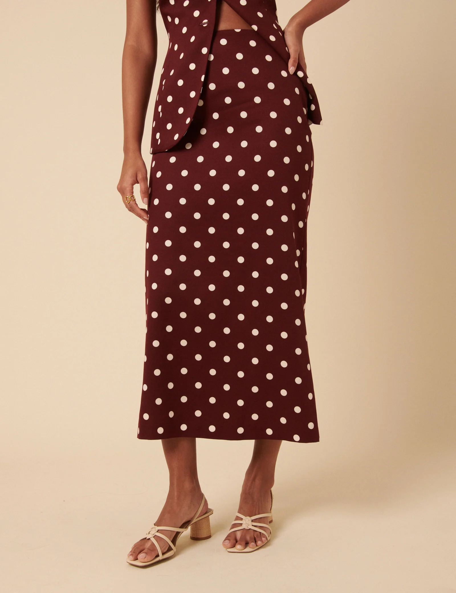 Burgundy Polka Dot Midi Skirt - Image 2