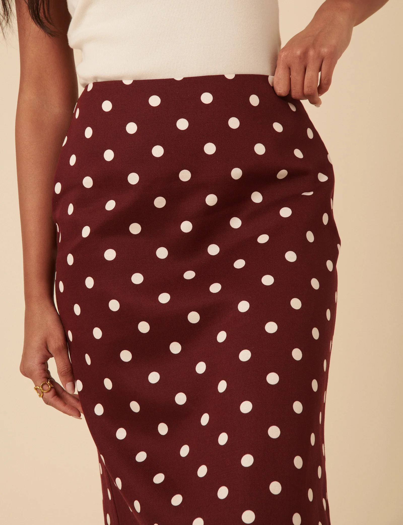 Burgundy Polka Dot Midi Skirt - Image 3