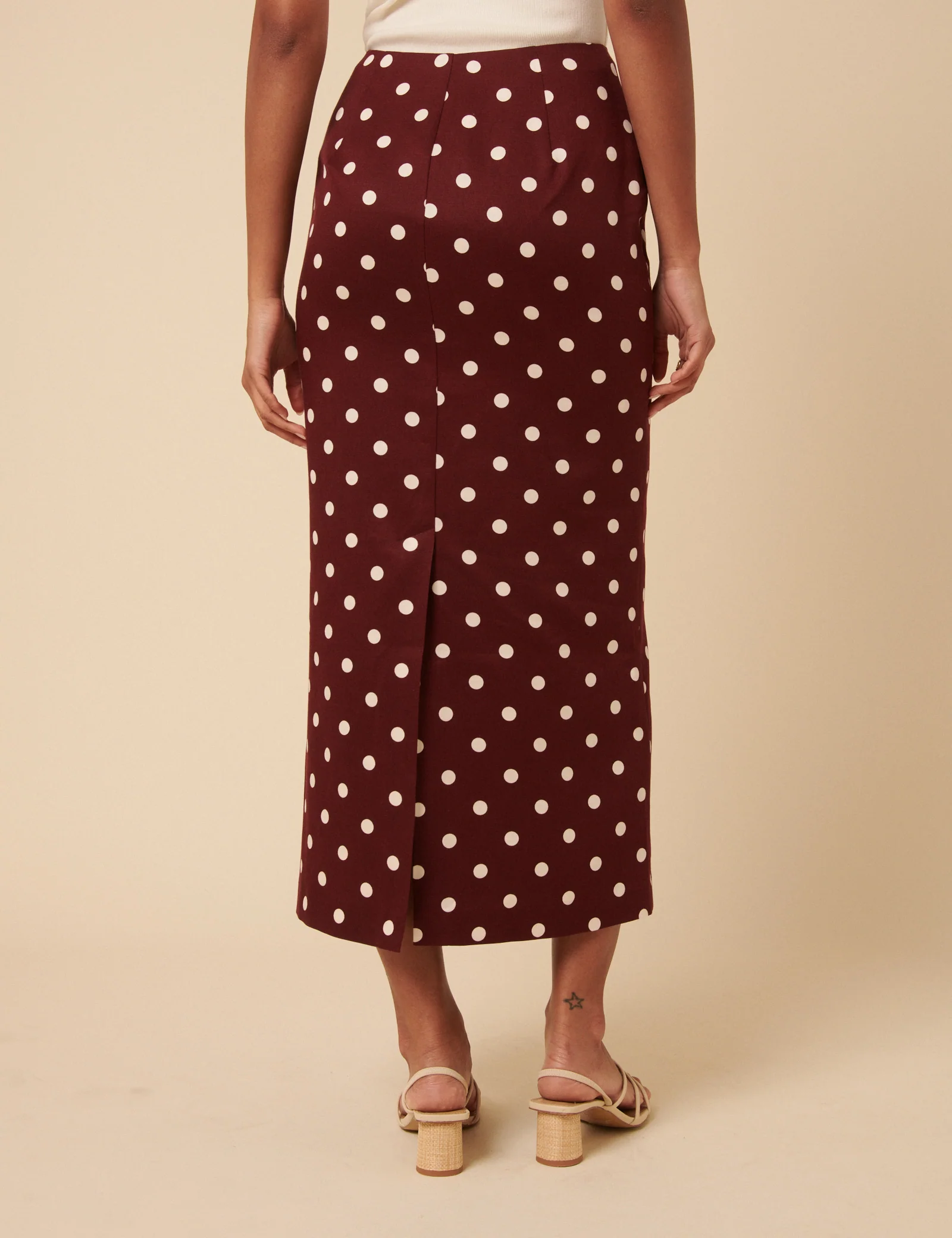 Burgundy Polka Dot Midi Skirt - Image 4