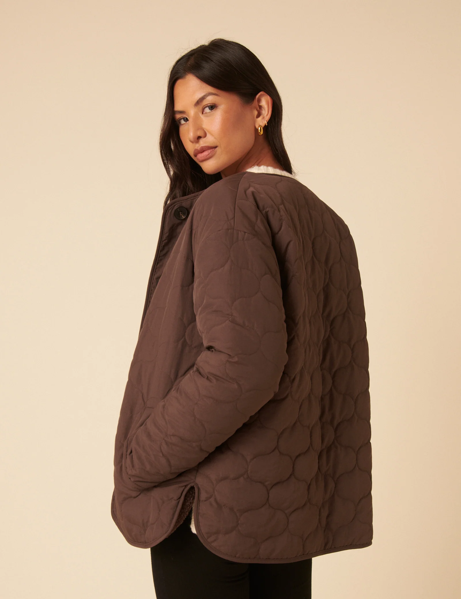 Brown Reversible Borg Quilted Jacket - Image 4