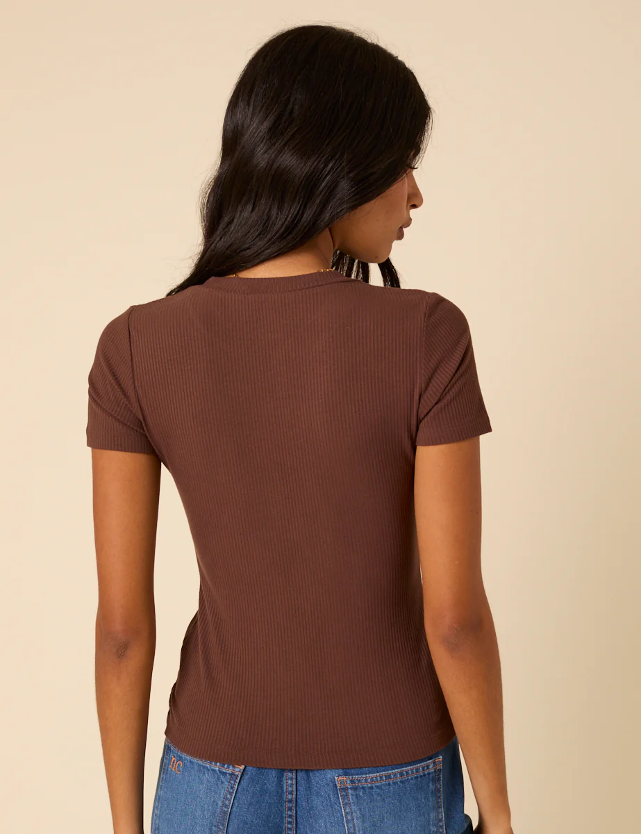 Brown Ribbed Button Down Jersey Top - Image 5