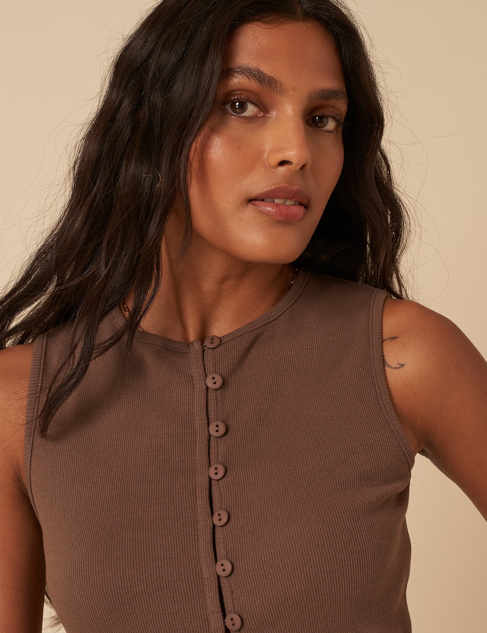Brown Ribbed Waistcoat Top - Image 3