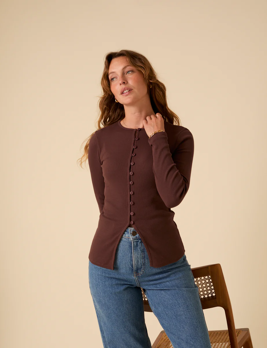 Brown Ribbed Waistcoat Top - Image 4
