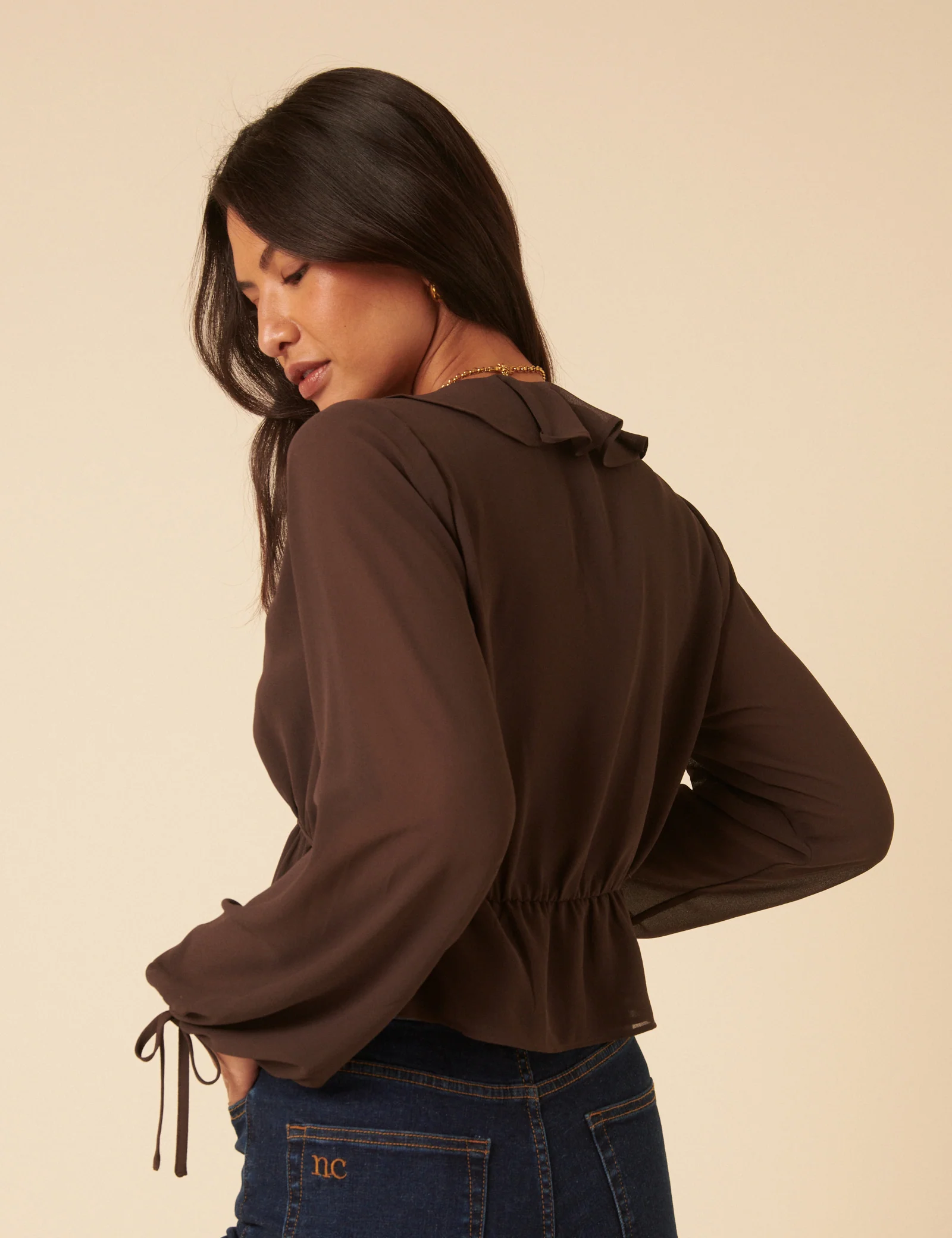 Brown Ruffle Long Sleeve Top - Image 5