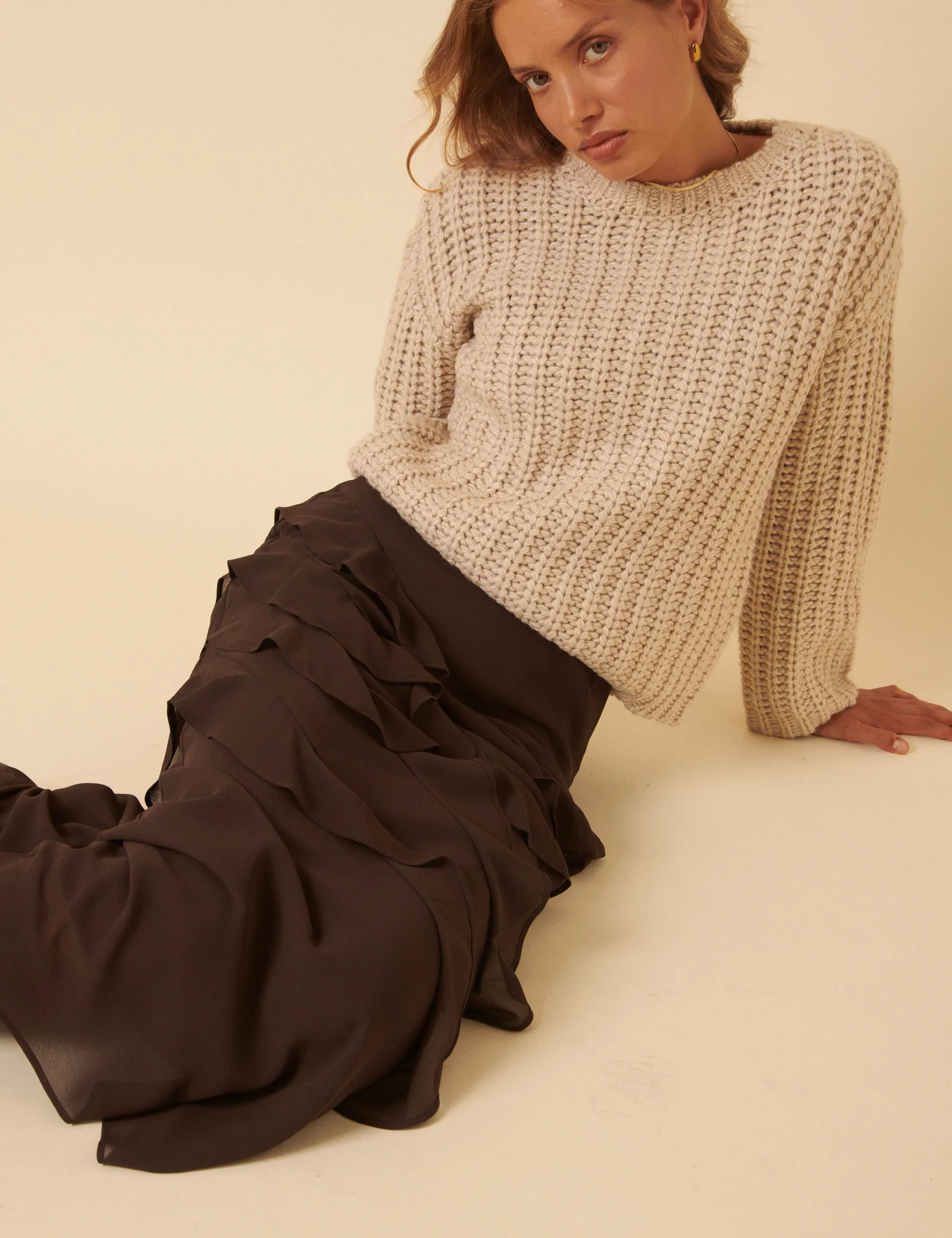 Brown Ruffle Midi Skirt - Image 4