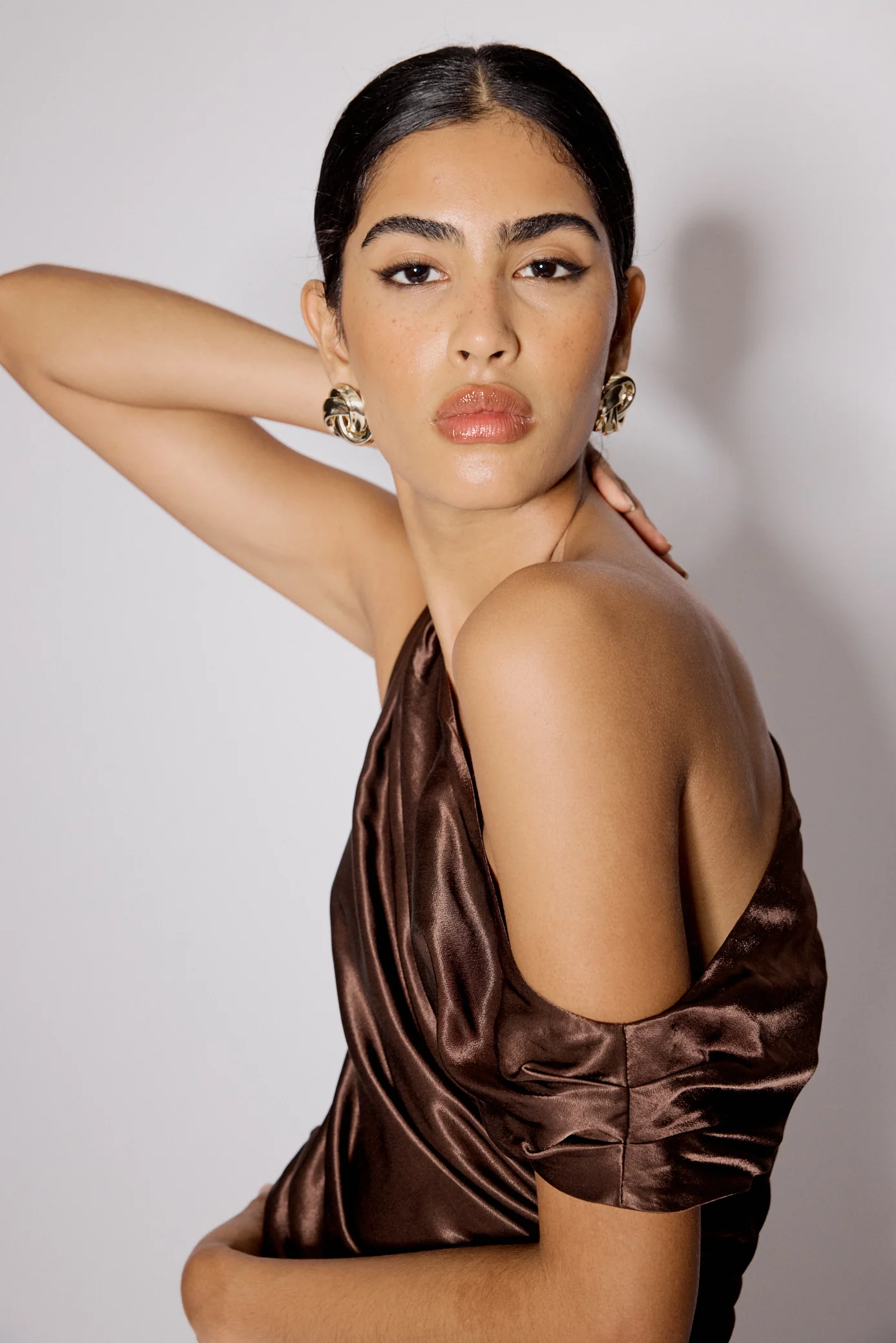 Brown Satin Asymmetric Top - Image 2