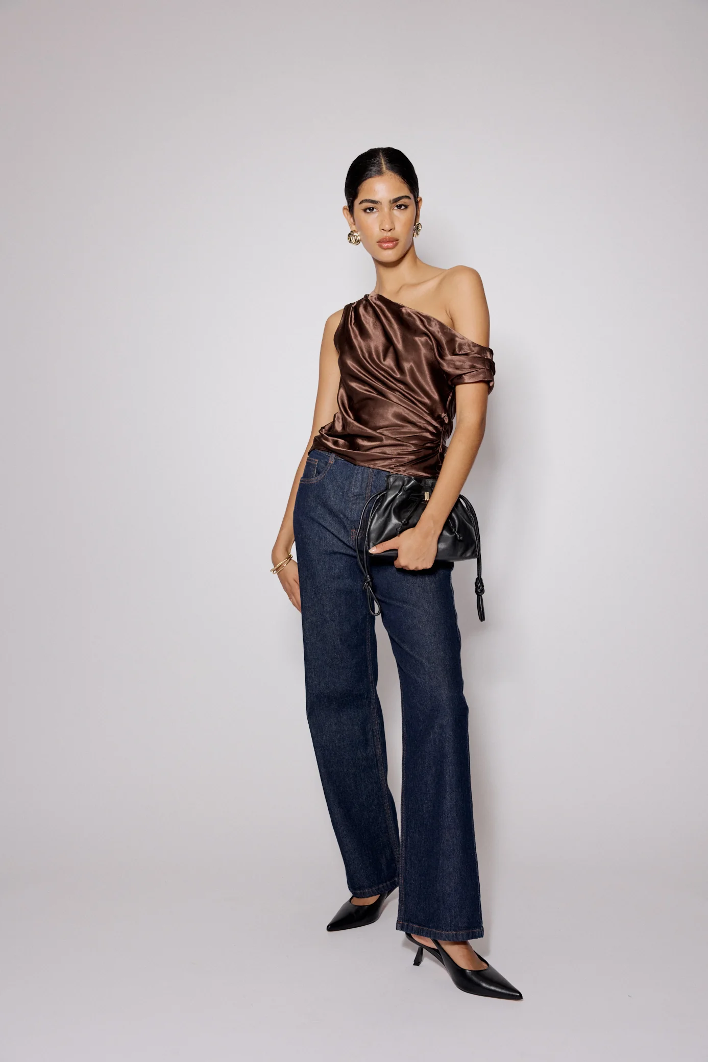 Brown Satin Asymmetric Top - Image 3
