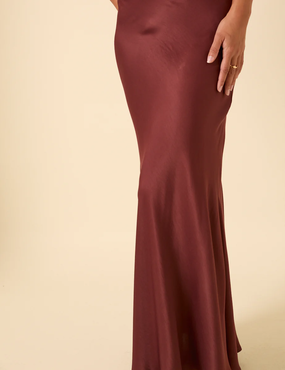 Burgundy Satin Maxi Skirt - Image 3