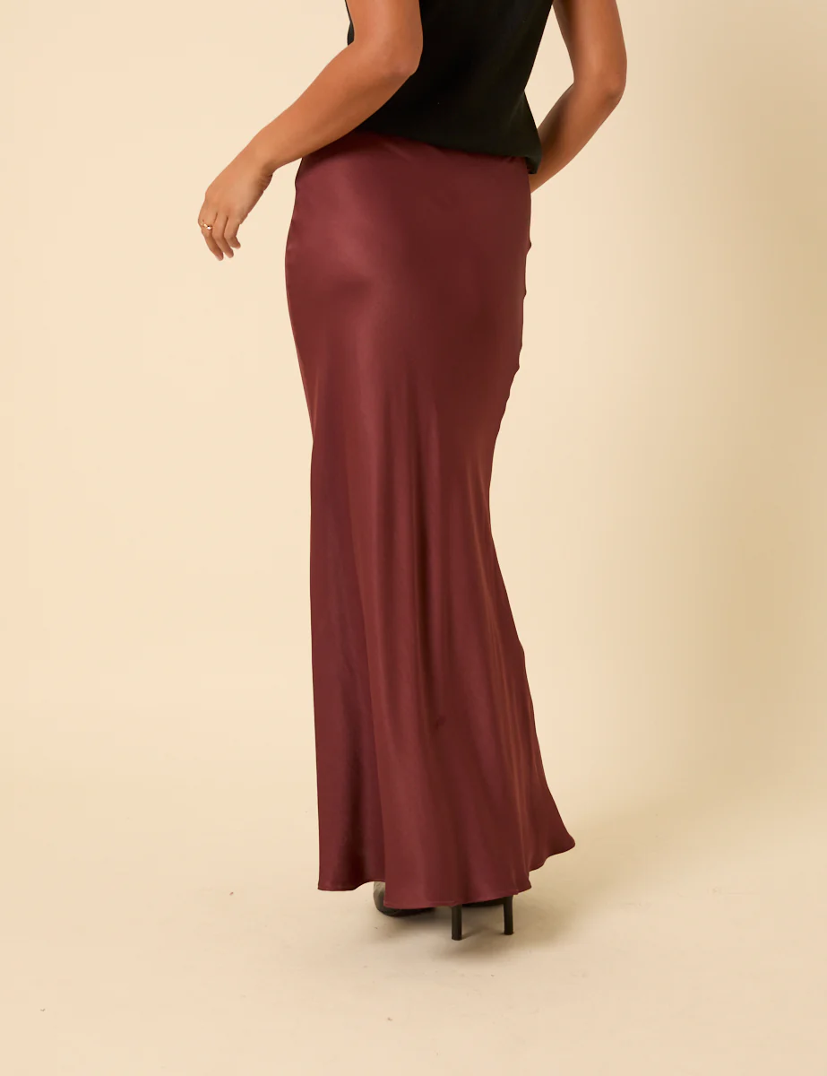 Burgundy Satin Maxi Skirt - Image 4