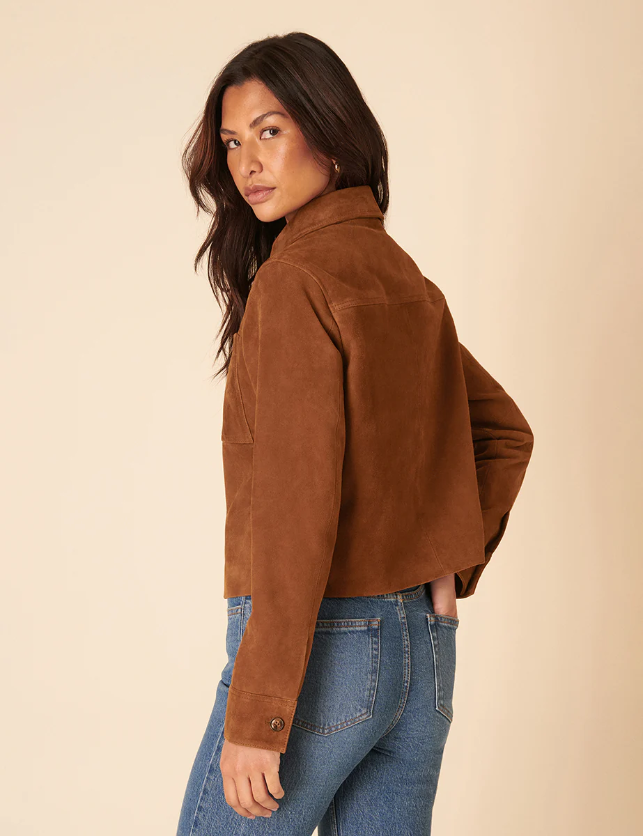 Brown Suede Cropped Jacket - Image 5