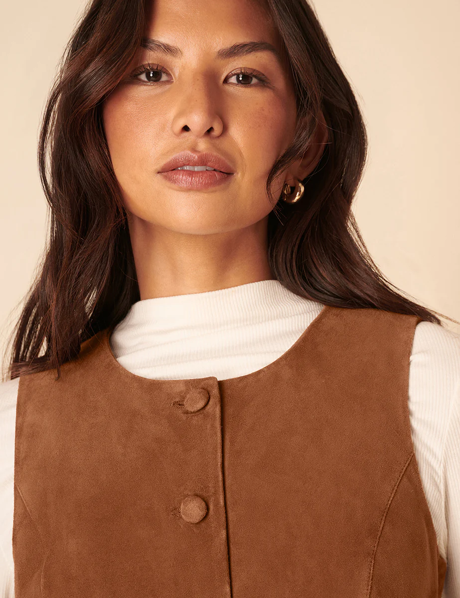 Brown Suede Eleanor Mini Pinafore Dress - Image 4