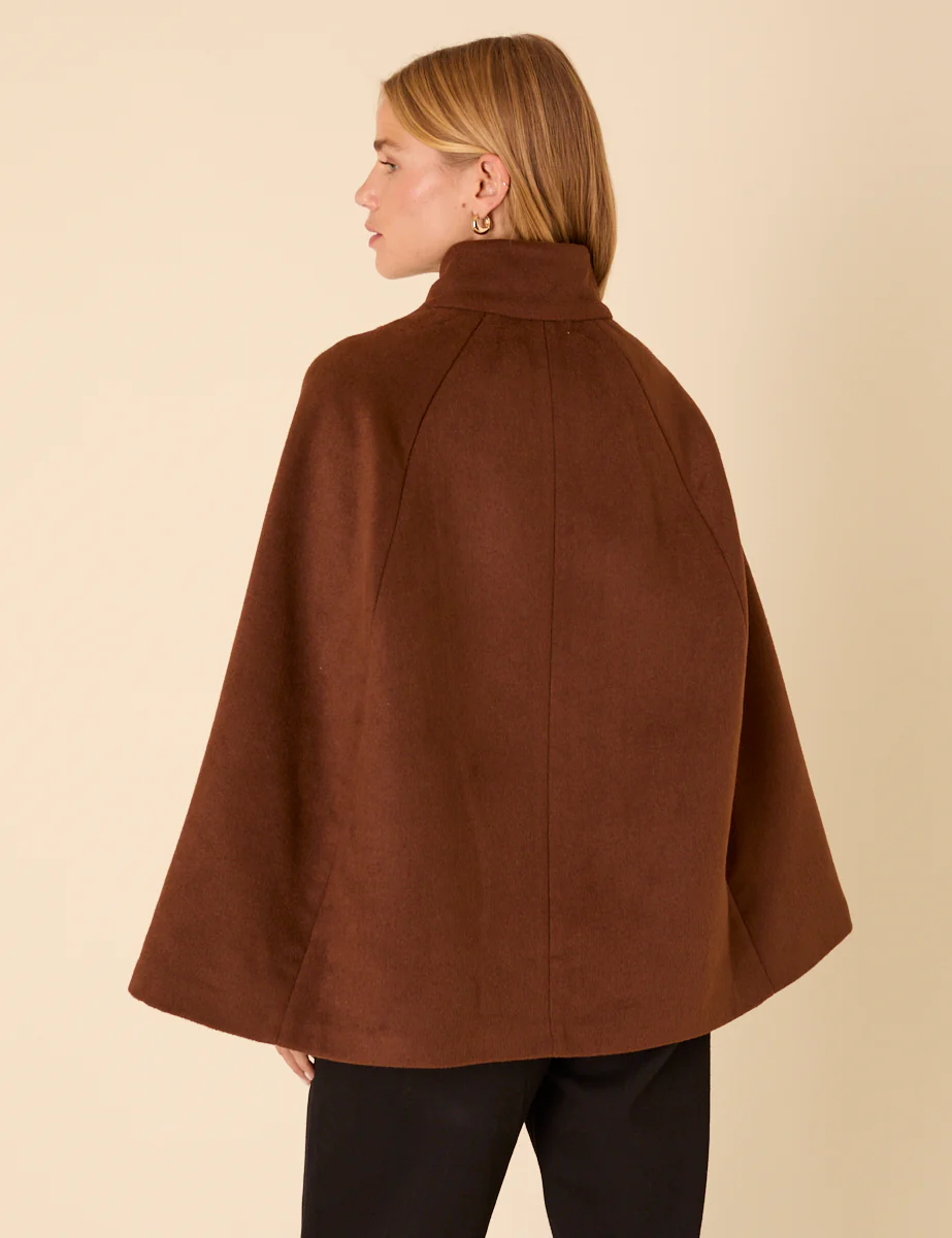 Brown Funnel Neck Cape Jacket - Image 5