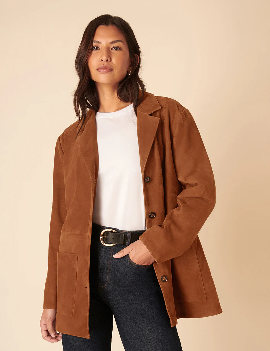 Brown Suede Blazer Jacket - Image 2
