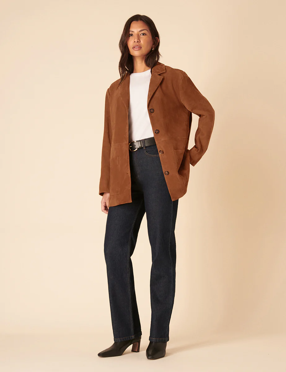 Brown Suede Blazer Jacket - Image 3