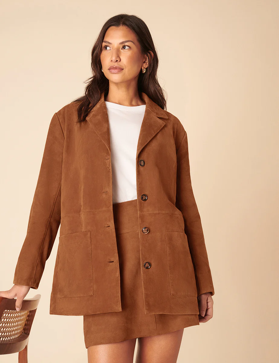Brown Suede Blazer Jacket - Image 4