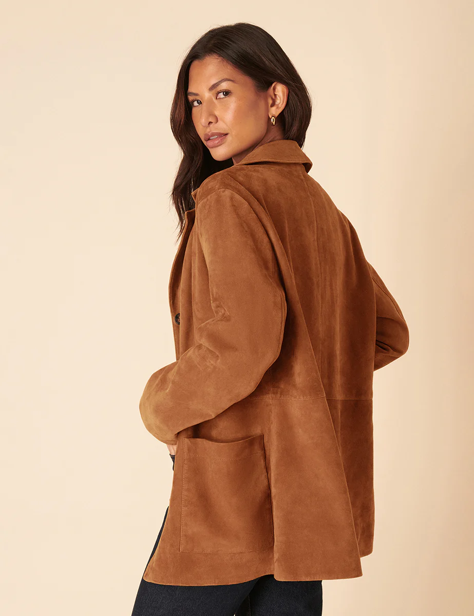 Brown Suede Blazer Jacket - Image 5