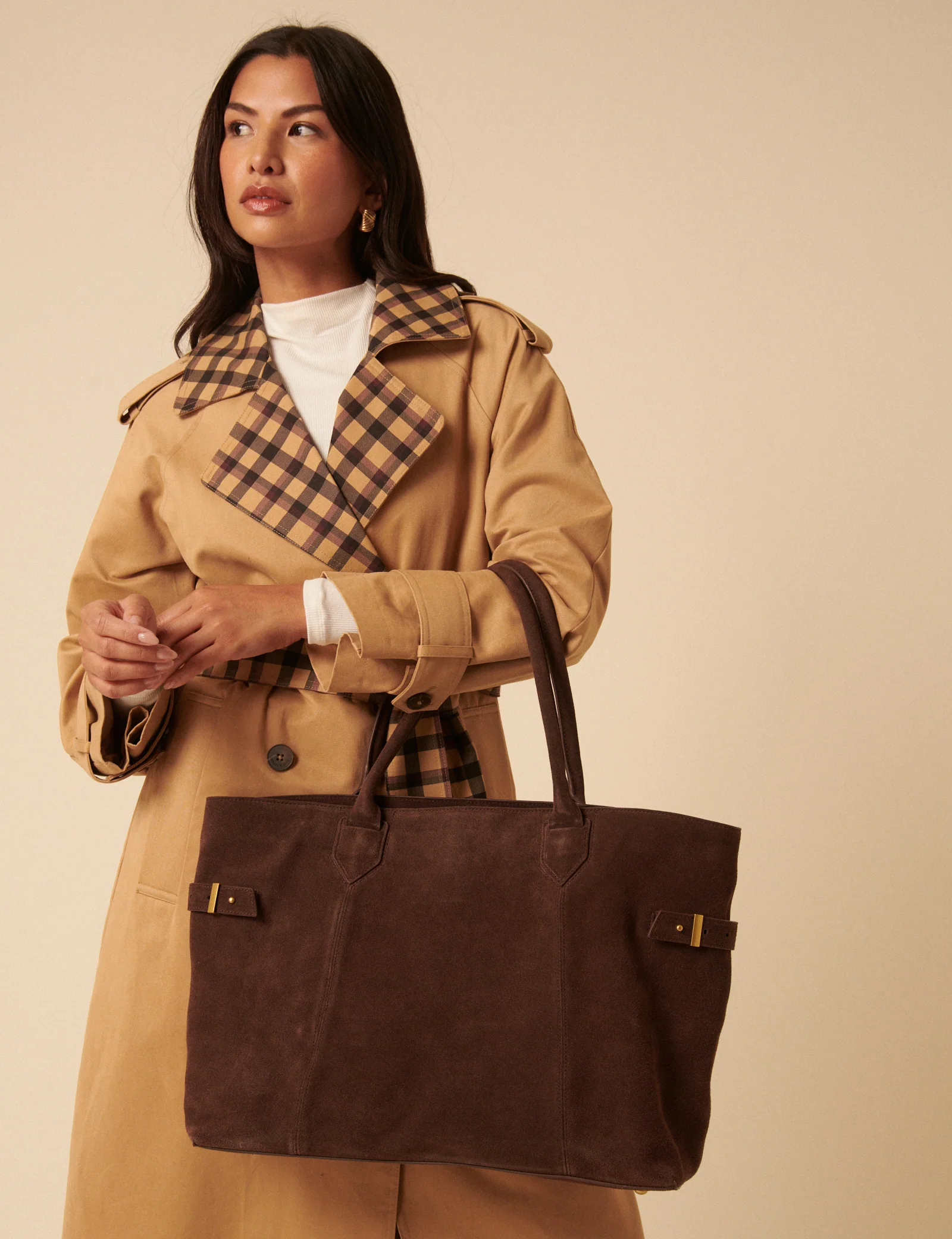 Chocolate Brown Suede Tote Bag - Image 5