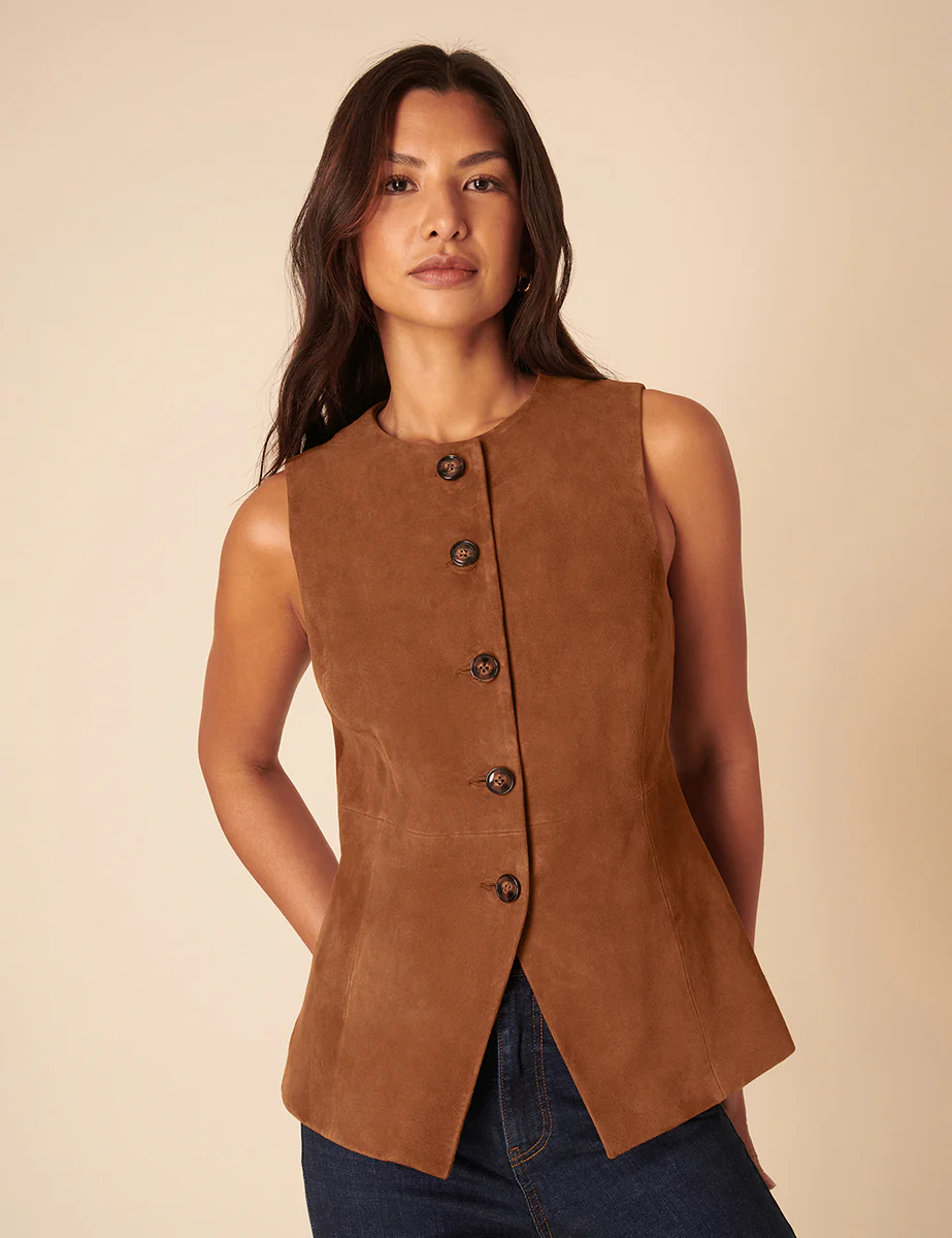 Brown Suede Waistcoat - Image 2
