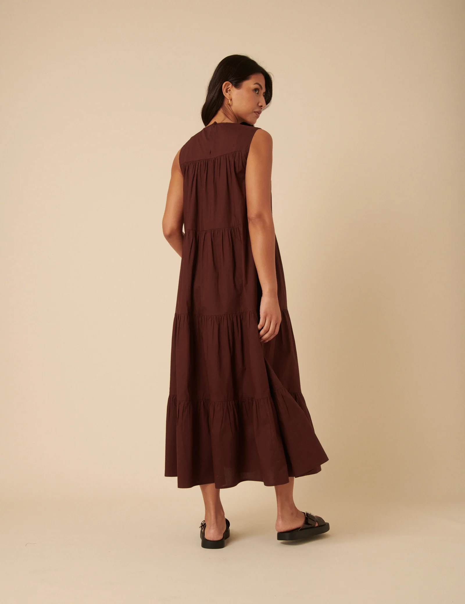 Brown Tiered Rosalind Midi Dress - Image 5