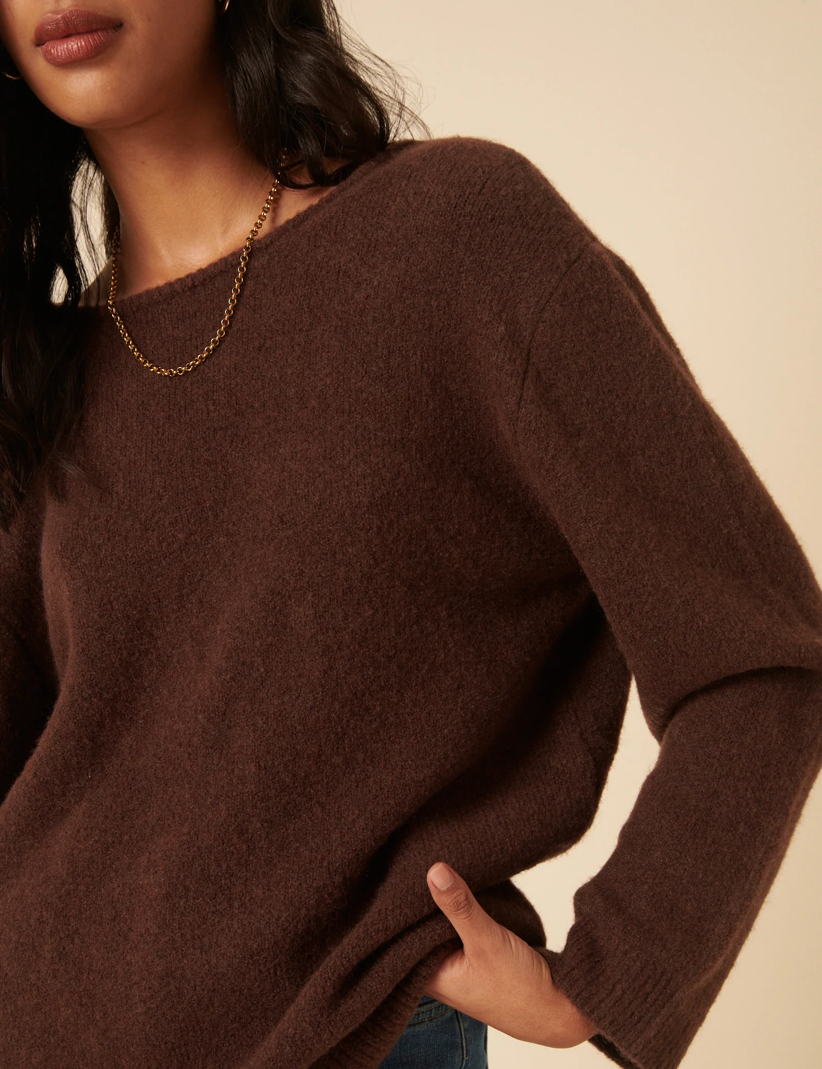 Brown Twist Back Knitted Jumper - Image 2