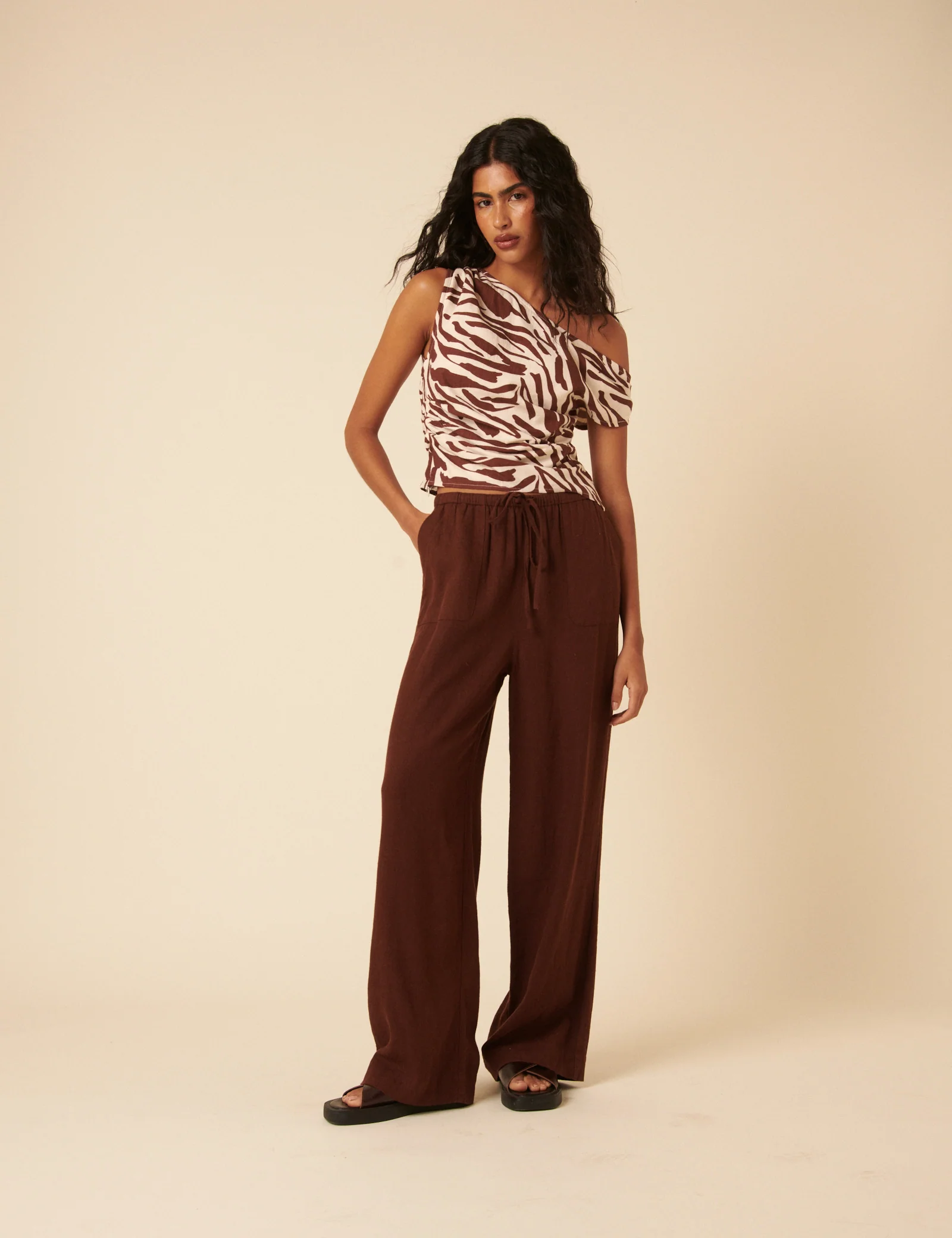 Brown Zebra Print One Shoulder Top - Image 3