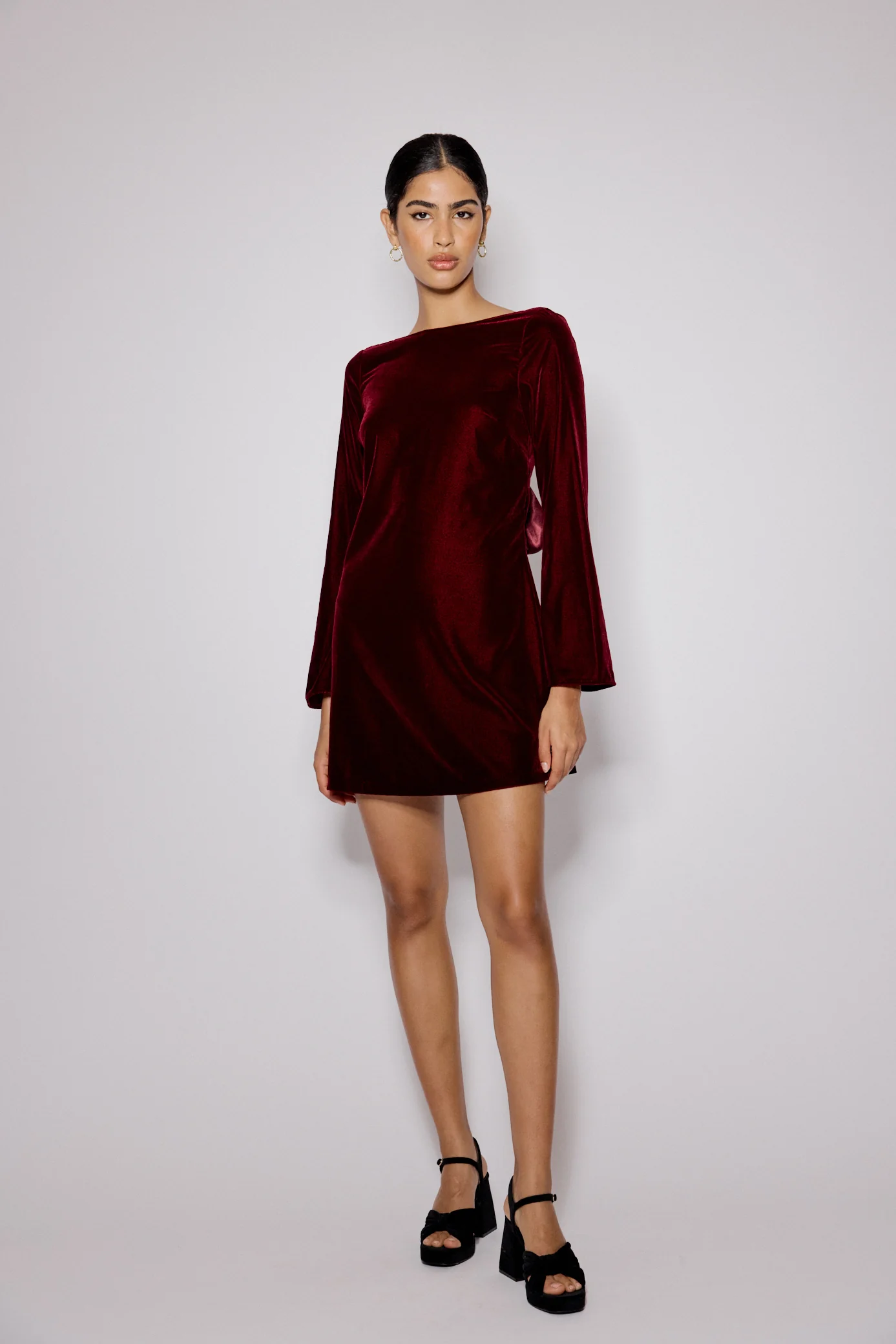 Burgundy Satin Bow Back Joelle Mini Dress - Image 3
