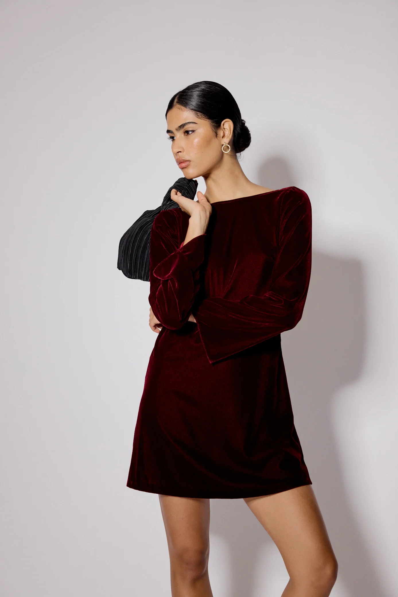 Burgundy Satin Bow Back Joelle Mini Dress - Image 4