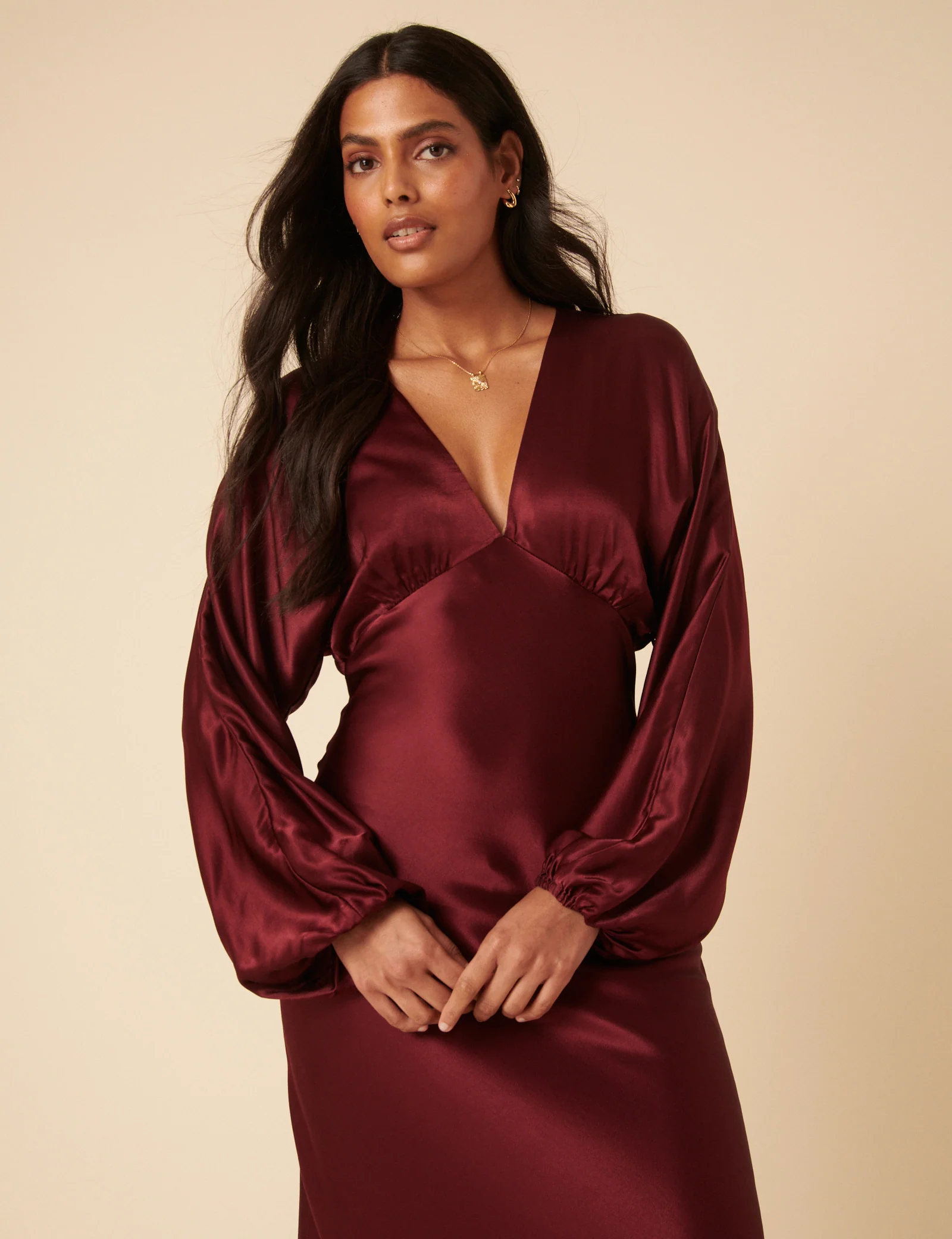 Burgundy Satin Allura Midi Dress - Image 3