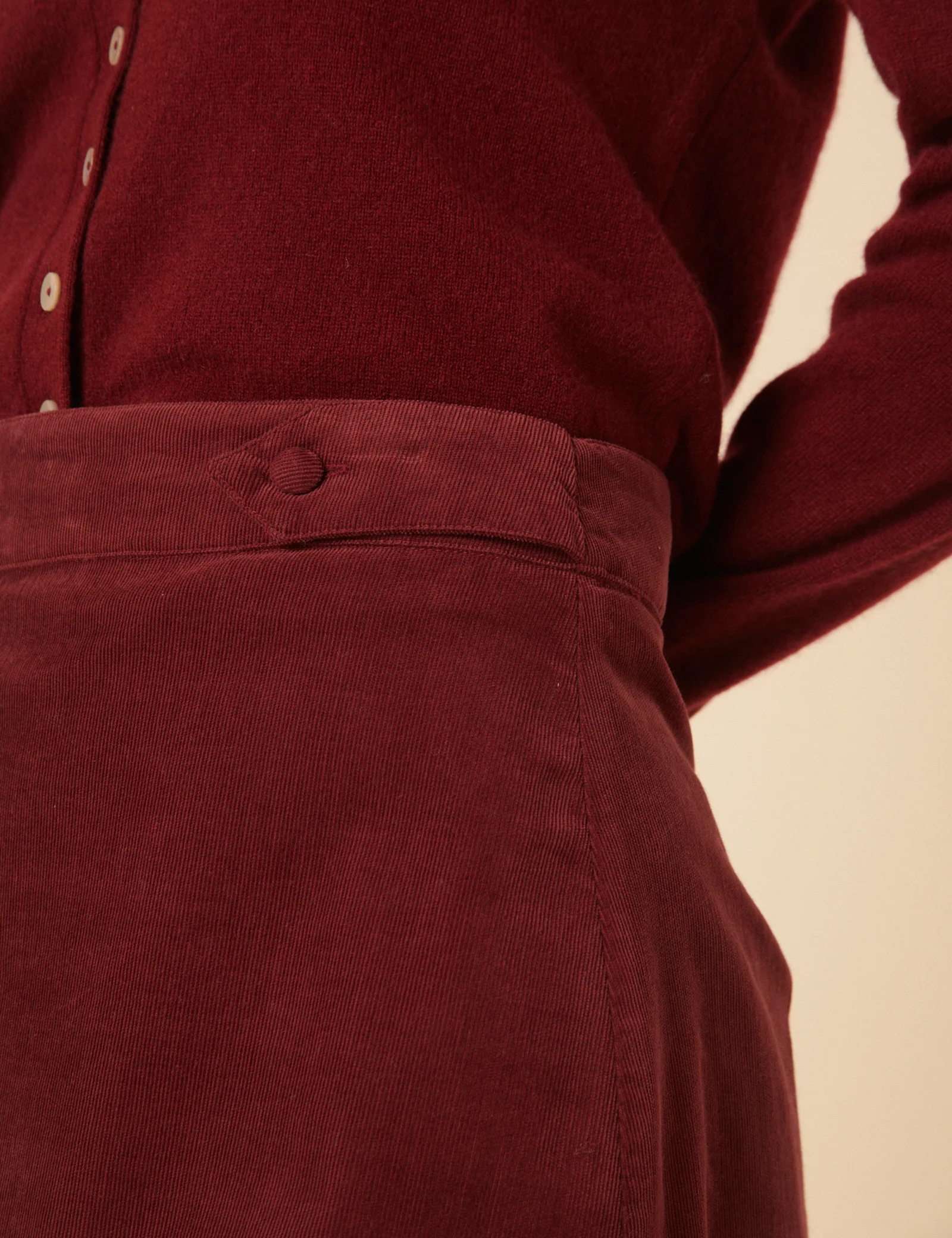 Burgundy Cord A-line Mini Skirt - Image 4