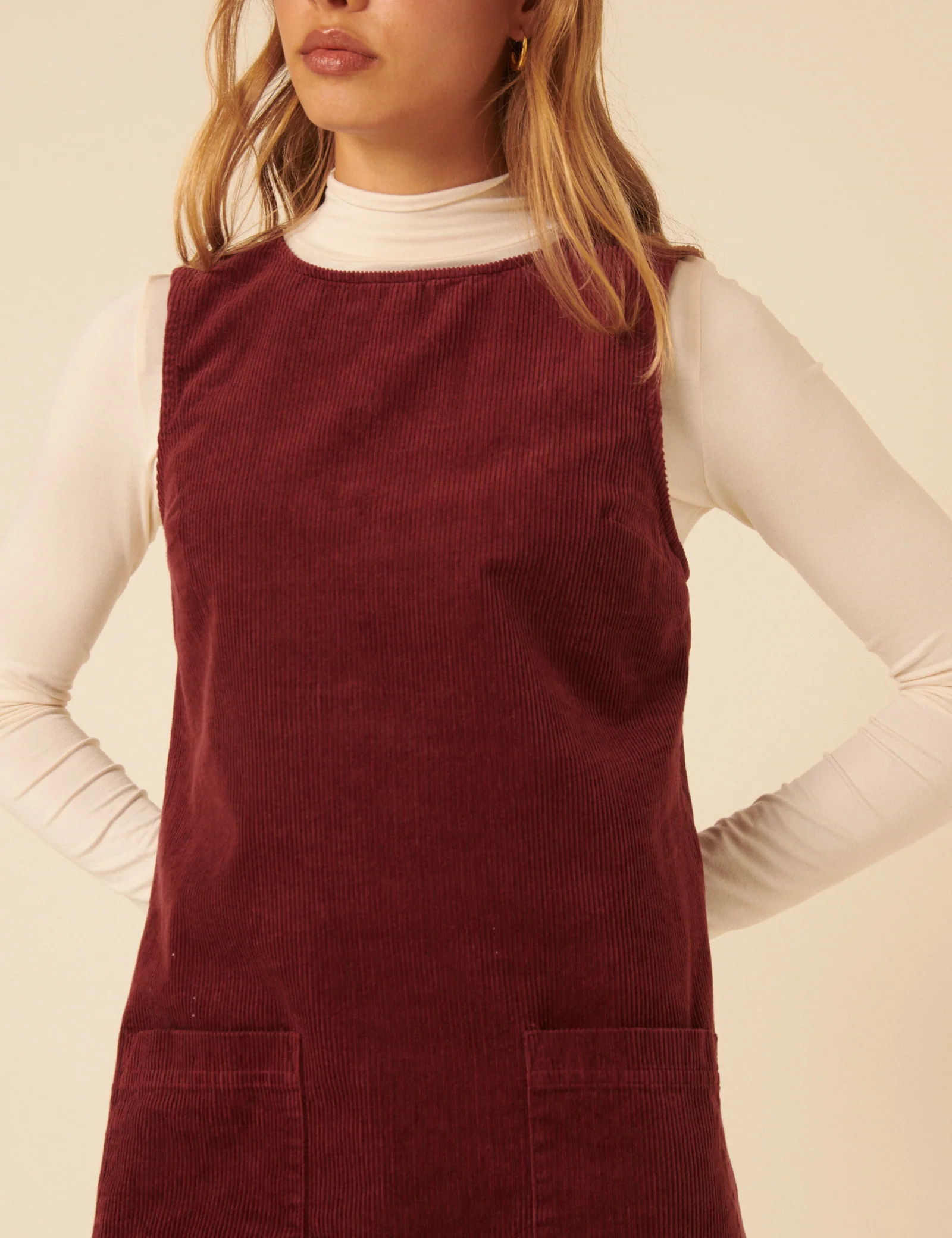 Burgundy Cord Chiara Pinafore Mini Dress - Image 2