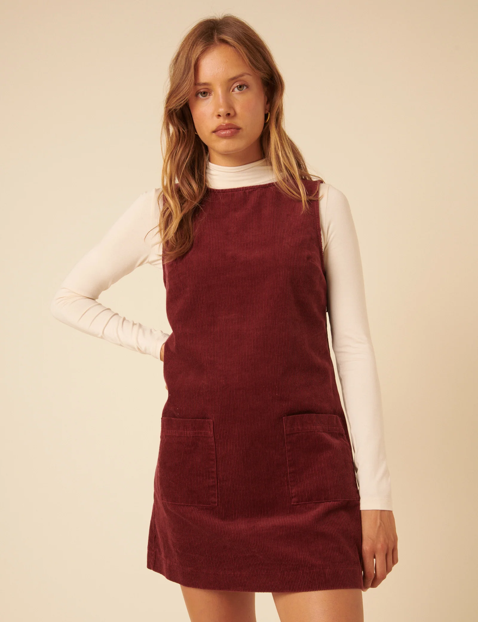 Burgundy Cord Chiara Pinafore Mini Dress - Image 4