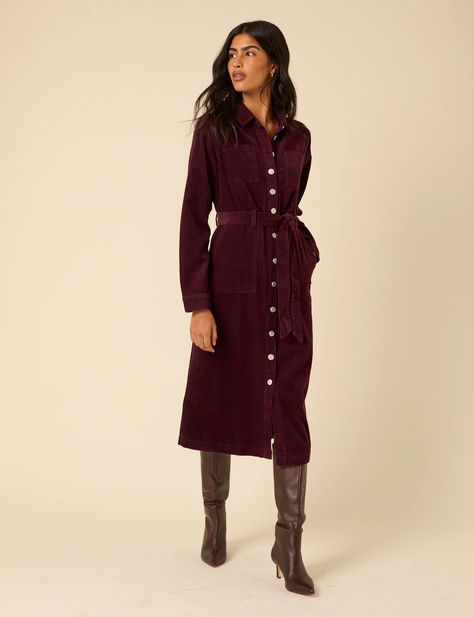 Burgundy Cord Finchley Midi Shirt Dress - Image 3